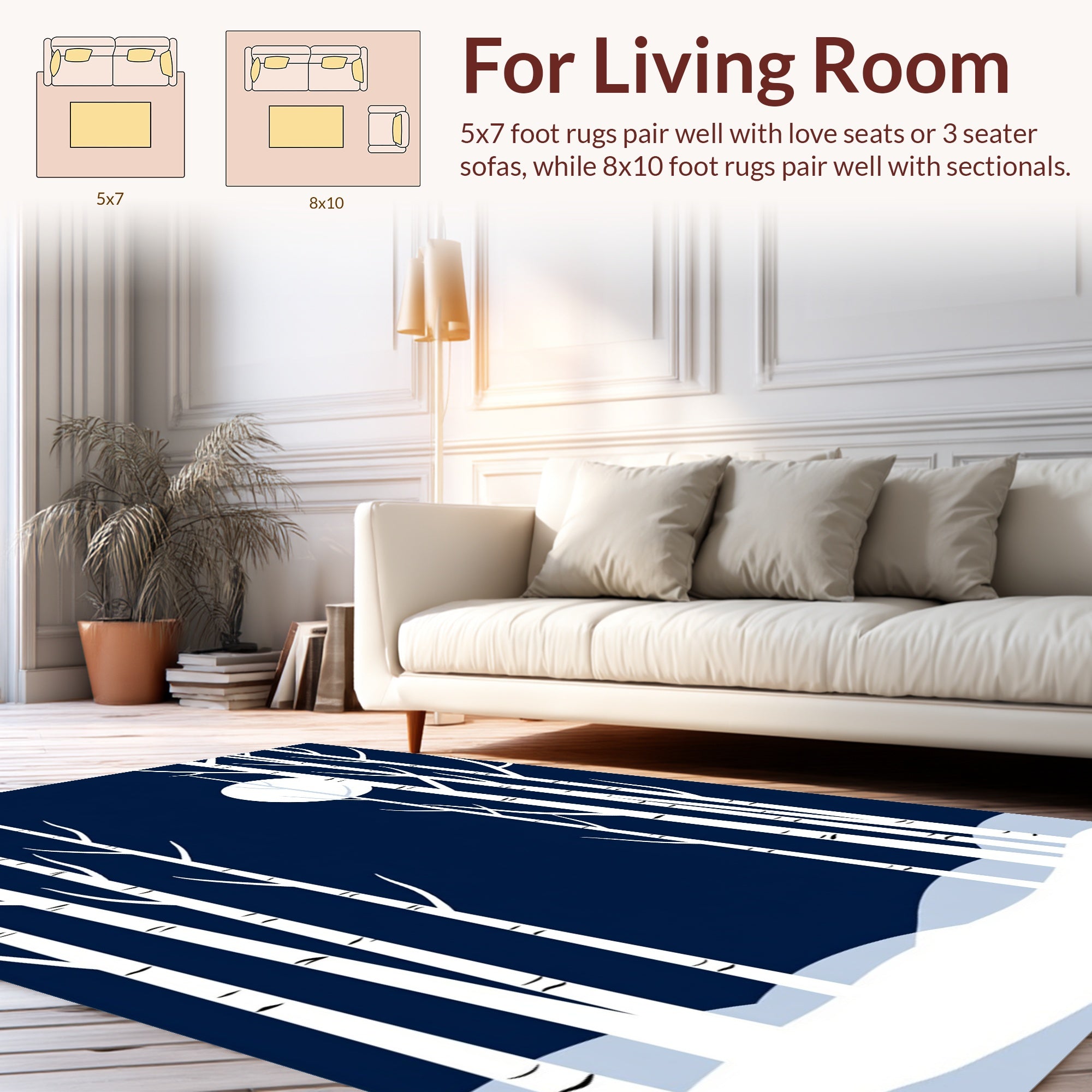 Midnight Birch Trees Winter Scene Rug