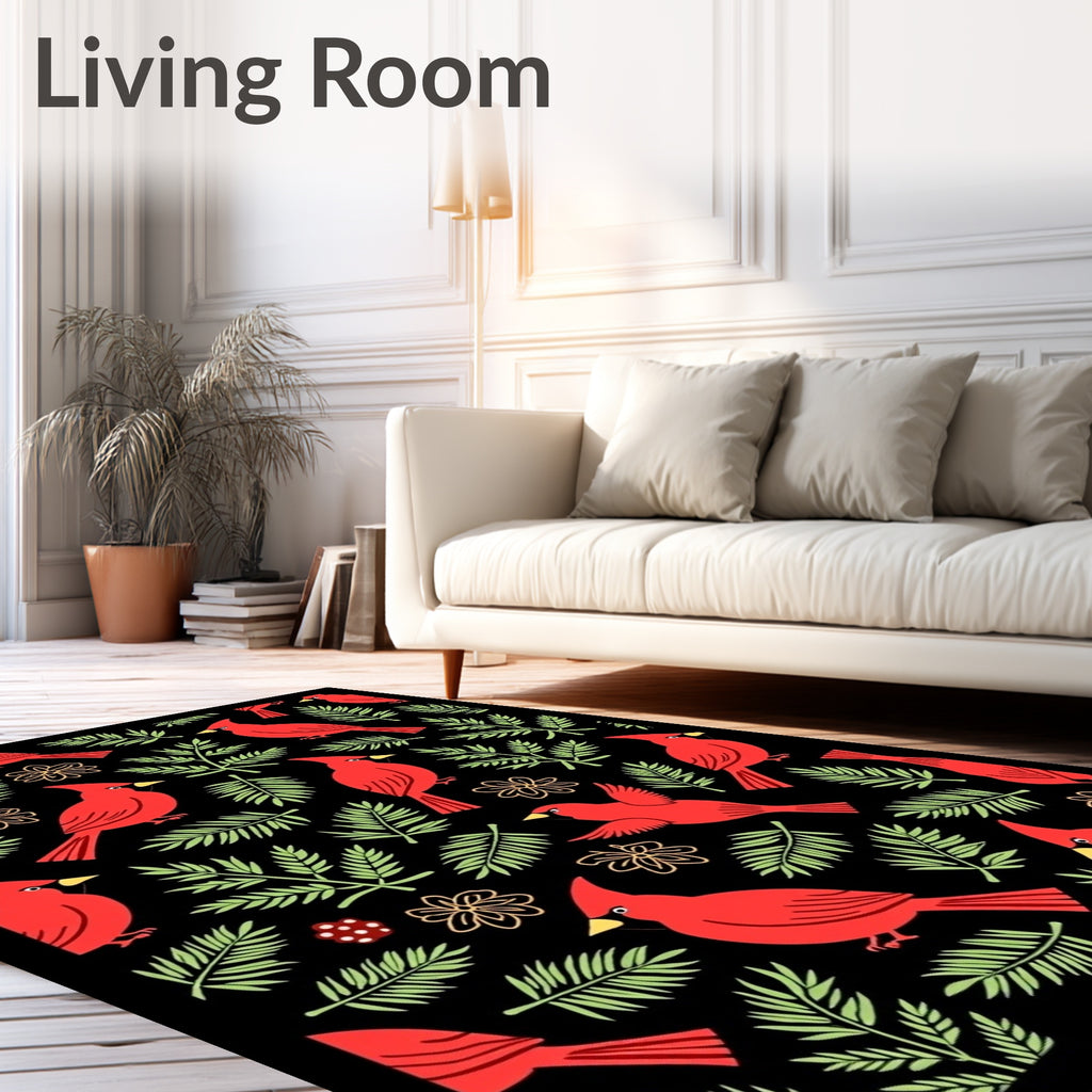 Red Cardinal Bird Green Leaf Floral Rug