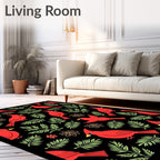 Red Cardinal Bird Green Leaf Floral Rug