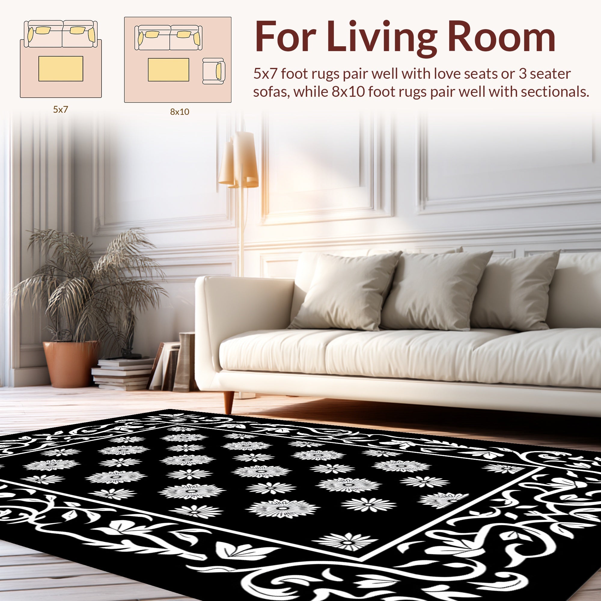 Floral Vine Contrasting Pattern Rug