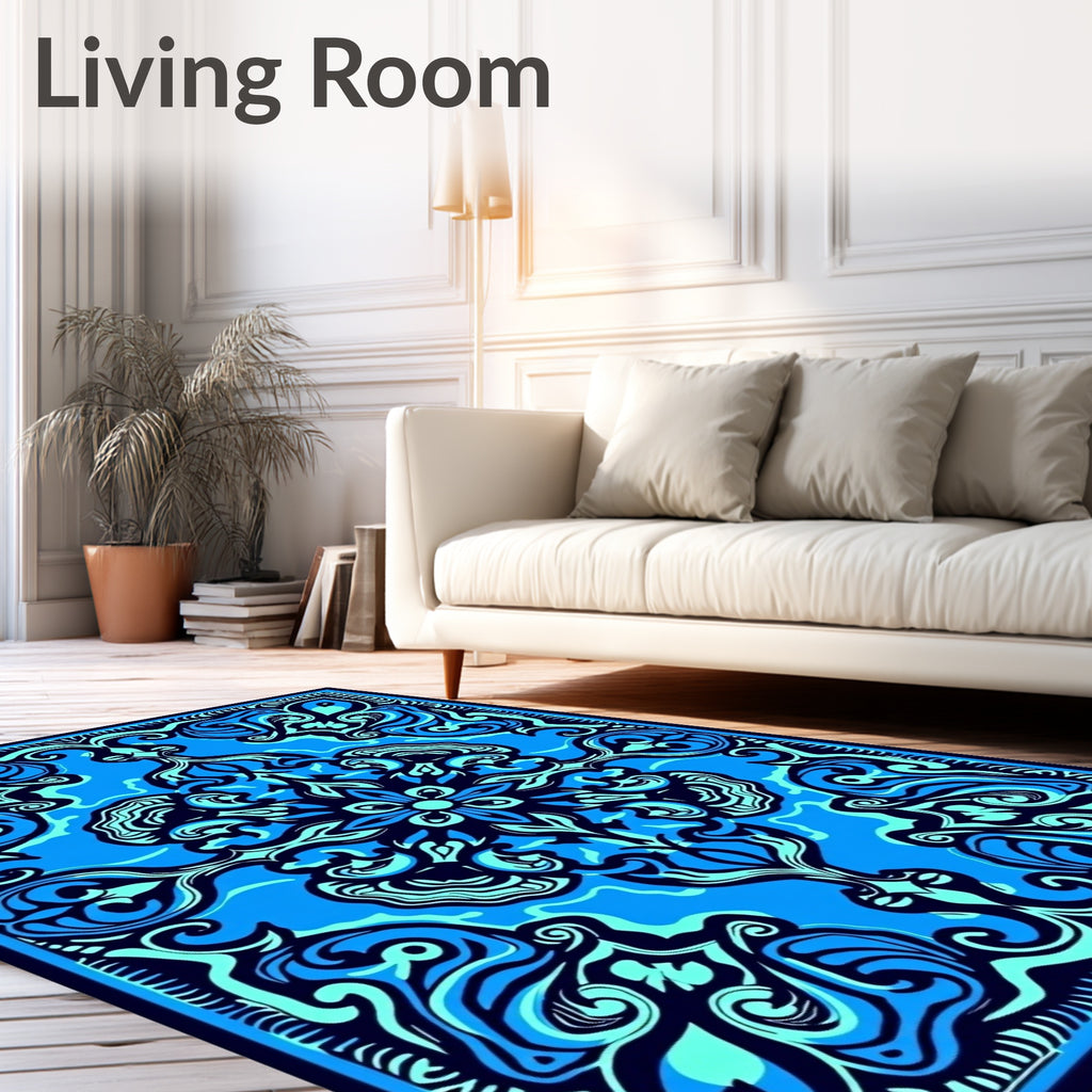 Deep Blue Abstract Symmetry Rug