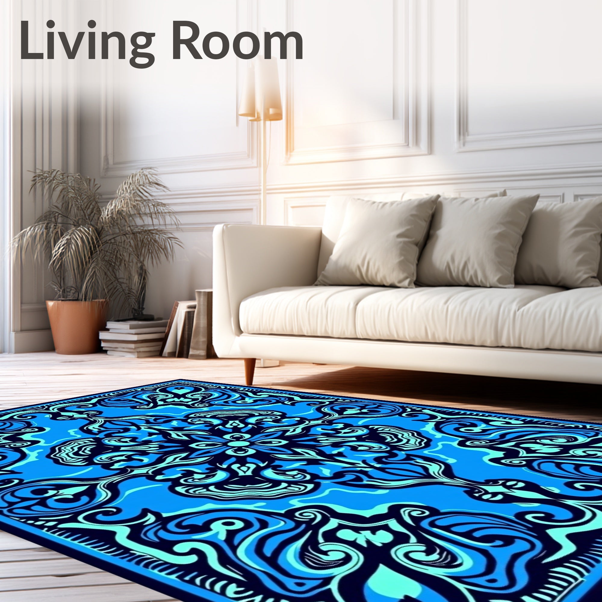 Deep Blue Abstract Symmetry Rug