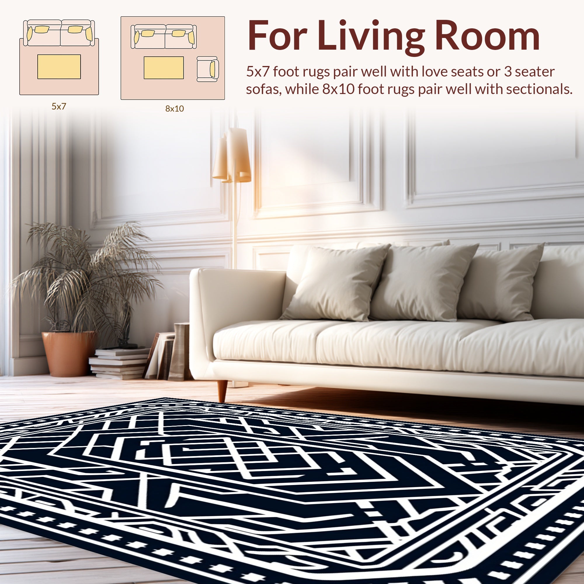 Modern White Geometric Art Deco Design Rug