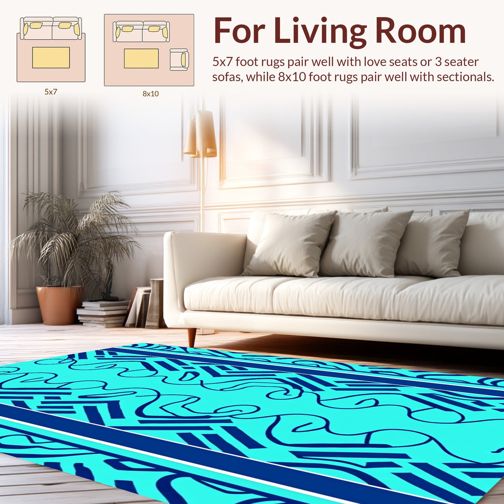 Bold Teal Geometric Swirl Pattern Rug
