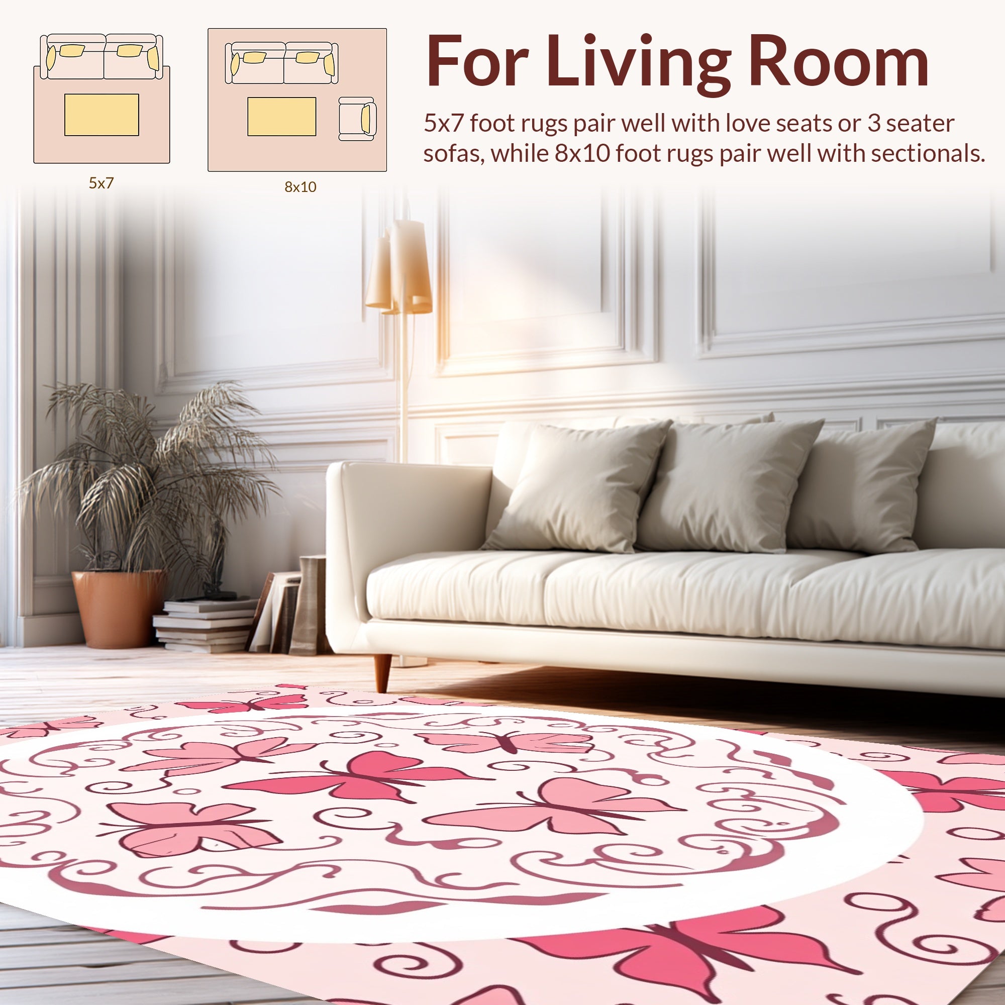 Pink Butterfly Floral Mandala Design Rug