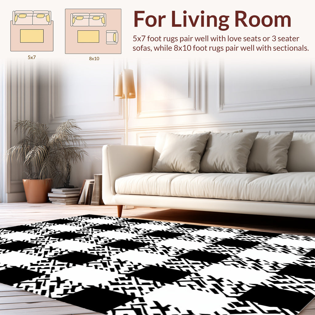 Modern Black White Plaid Pattern Rug