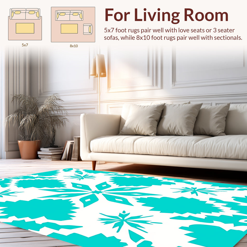 Teal Snowflake Geometric Pattern Rug