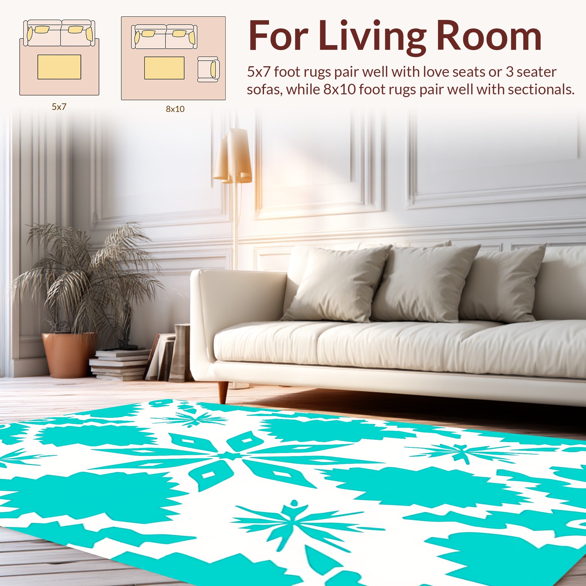Teal Snowflake Geometric Pattern Rug