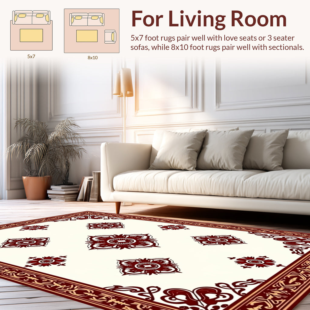 Ornate Red Gold Floral Pattern Rug