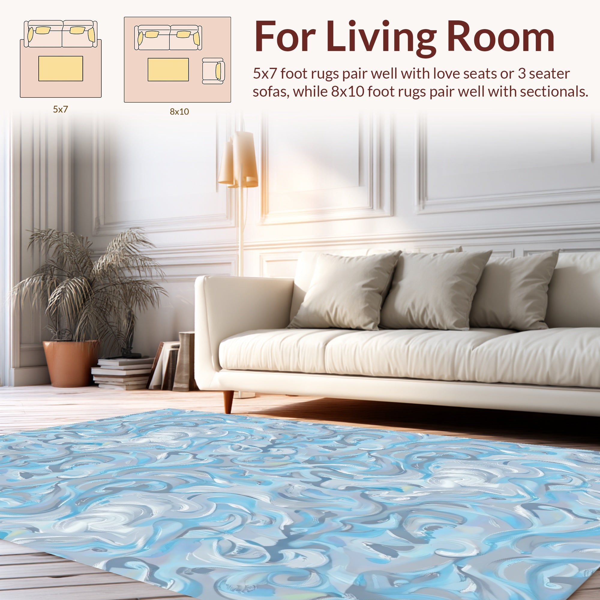 Artistic Blue Swirls Pattern Rug
