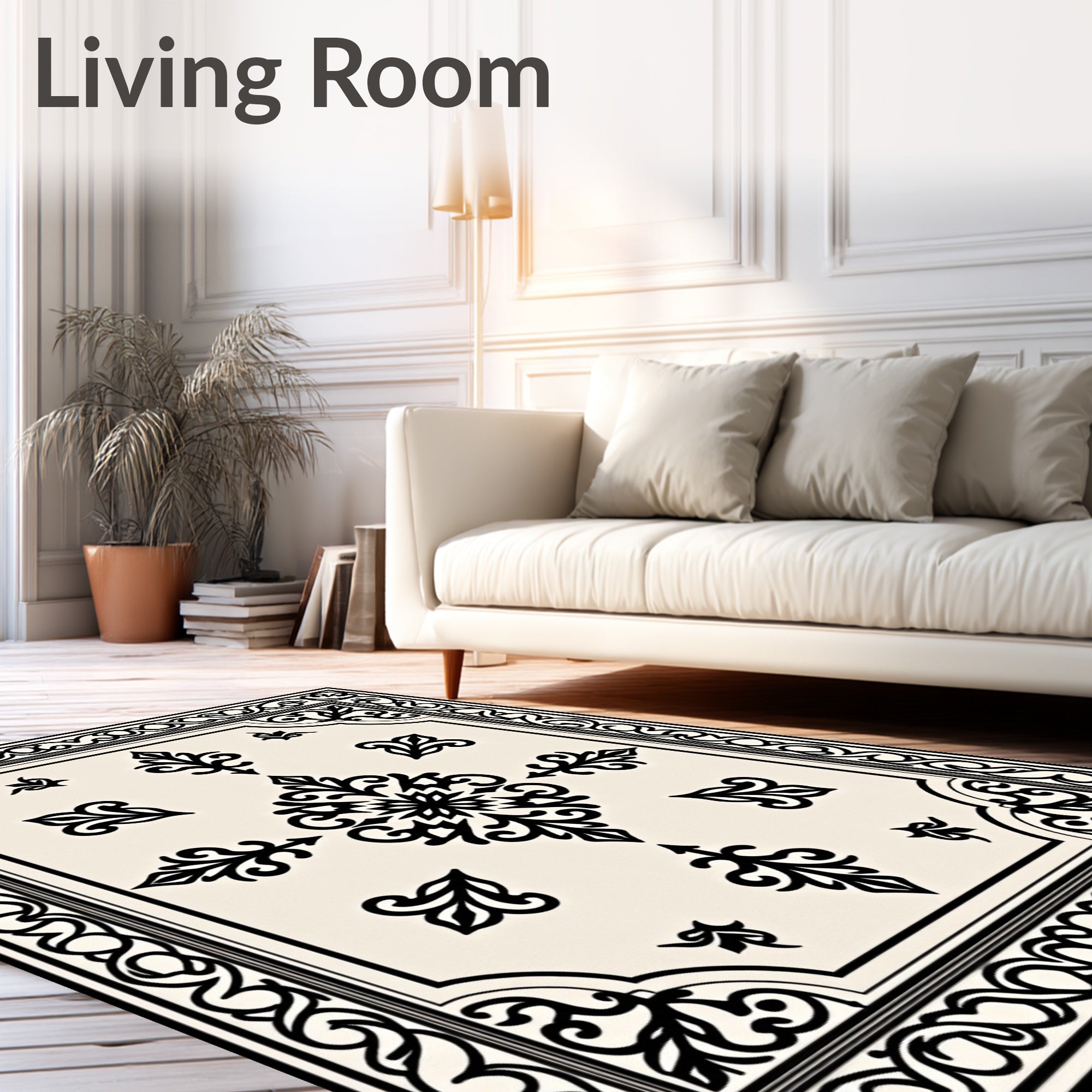 Classic Ornate Black Floral Damask Rug