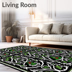 Black White Green Floral Art Nouveau Rug