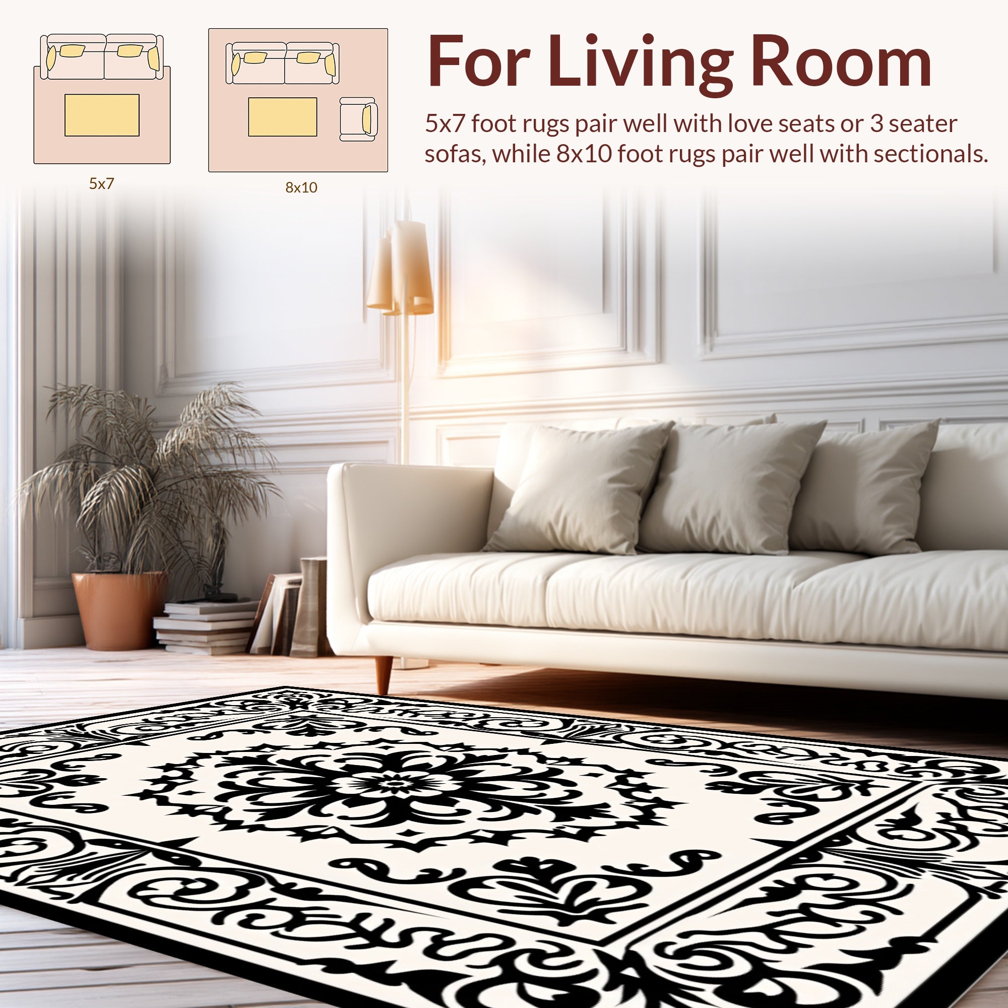 Elegant Black Floral Scrollwork Rug