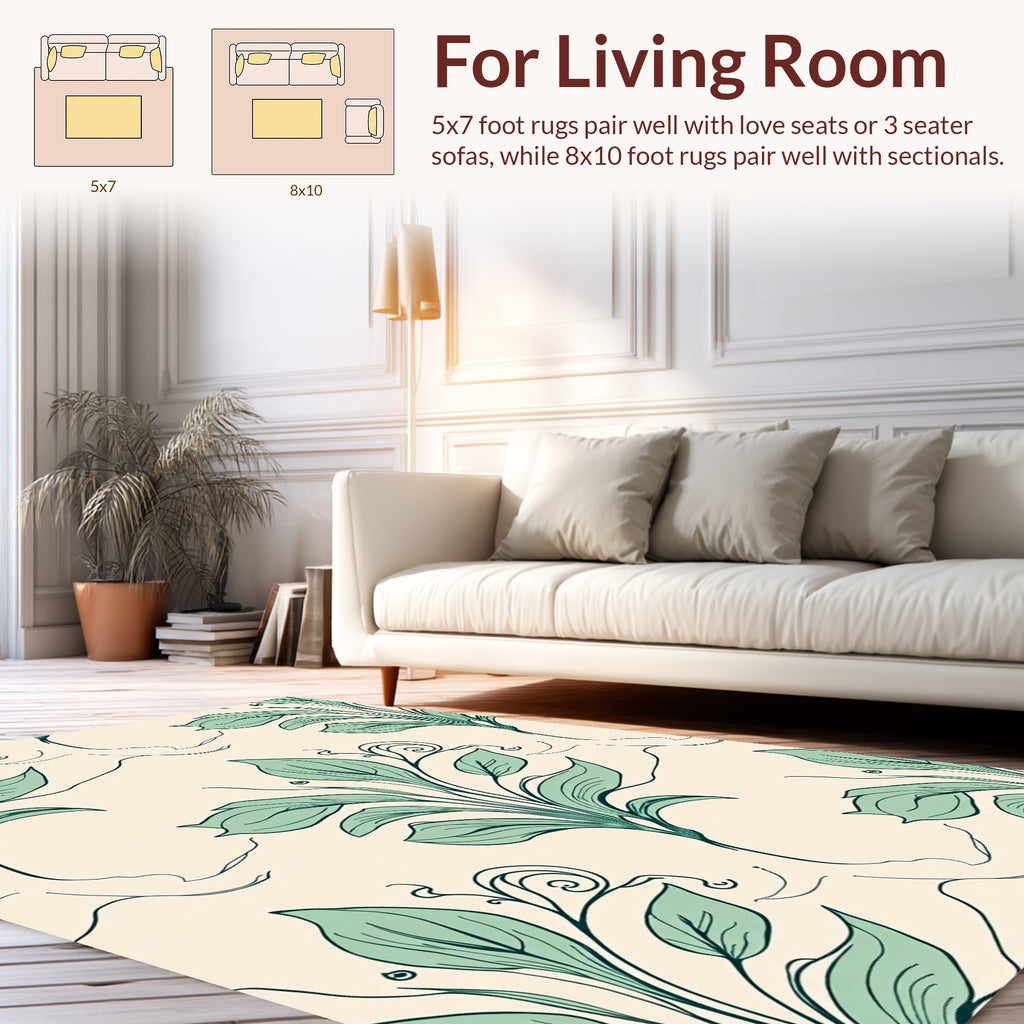 Elegant Botanical Swirl Leaf Pattern Rug