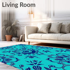 Deep Blue Floral Symmetry Rug