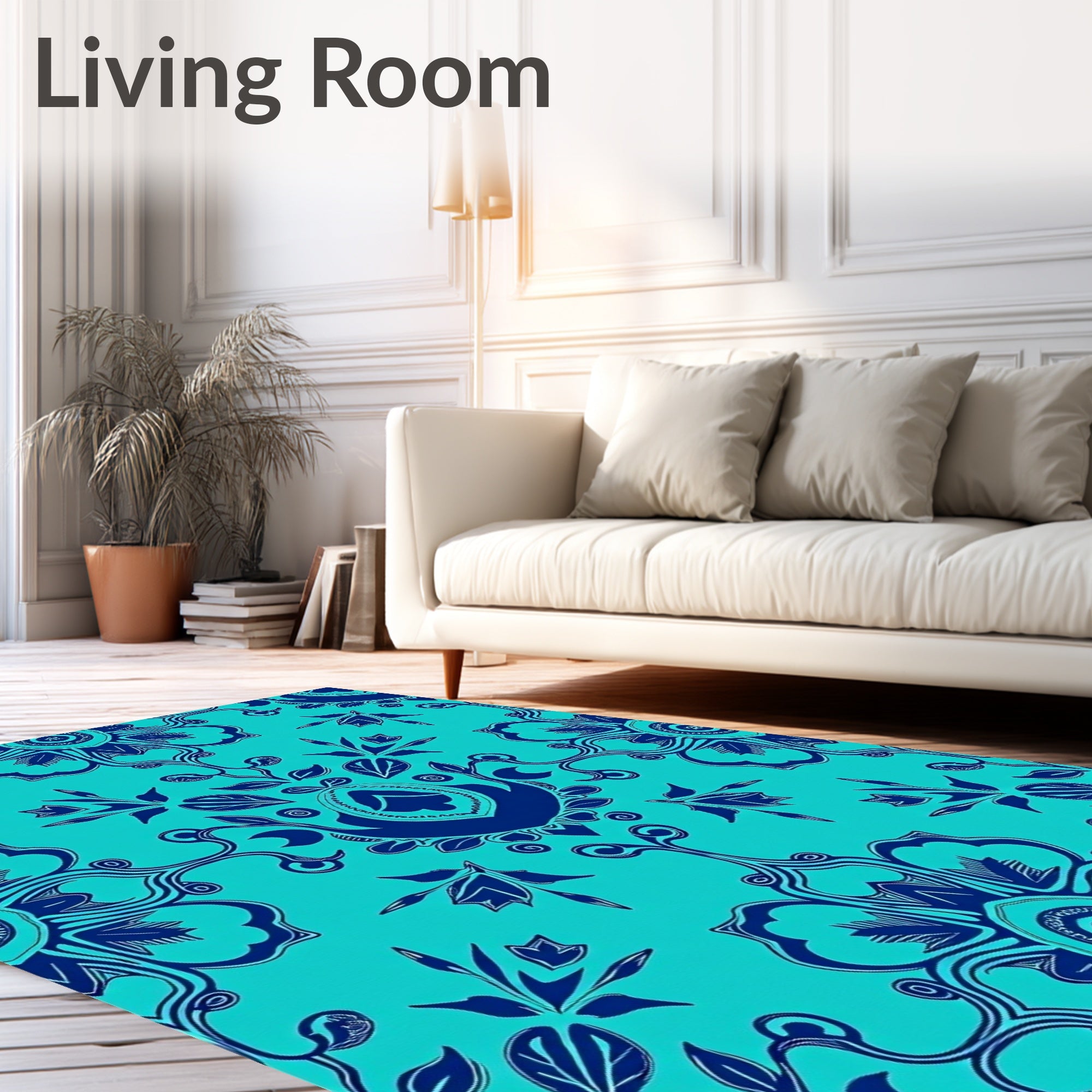 Deep Blue Floral Symmetry Rug