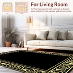 Ornate Gold Scrollwork Border Design Rug