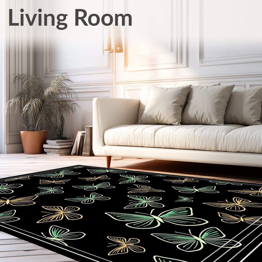Whimsical Golden Butterfly Garden Rug