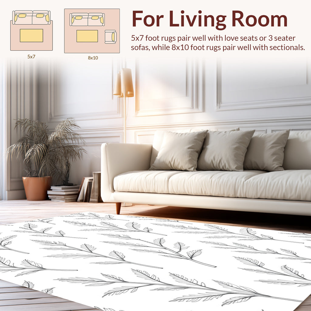 Elegant Leaf Branch Line Art Rug