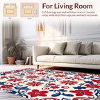 Red Blue Floral Pattern Design Rug