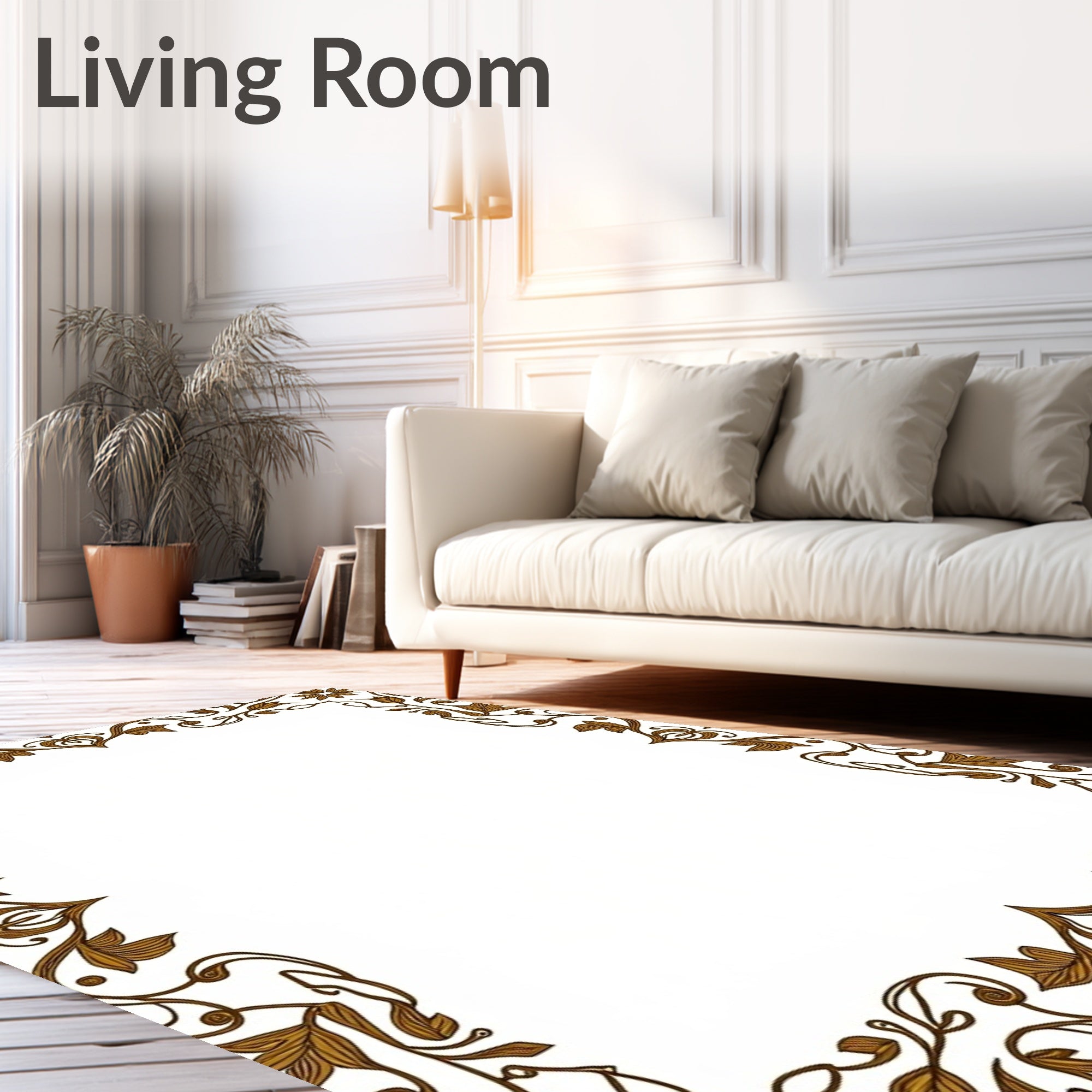 Ornate Brown Botanical Vine Border Rug
