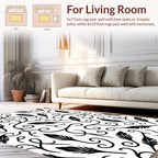 Black White Feather Vine Swirl Design Rug