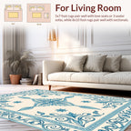Elegant Blue Floral Symmetry Pattern Rug