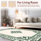 Elegant Green Traditional Floral Border Rug