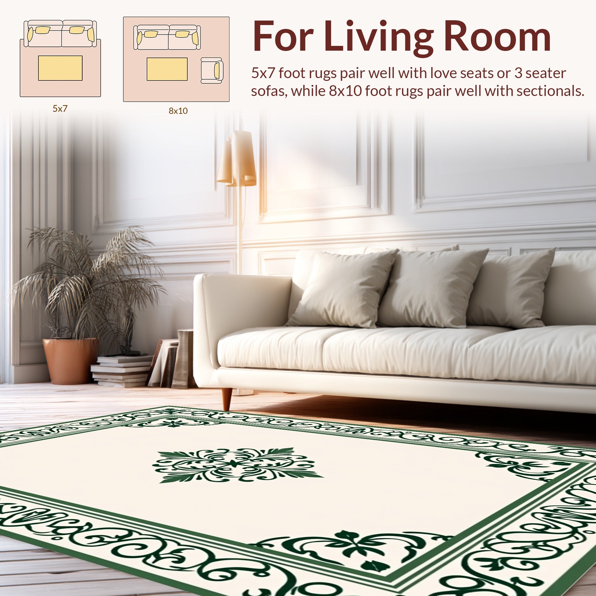 Elegant Green Traditional Floral Border Rug