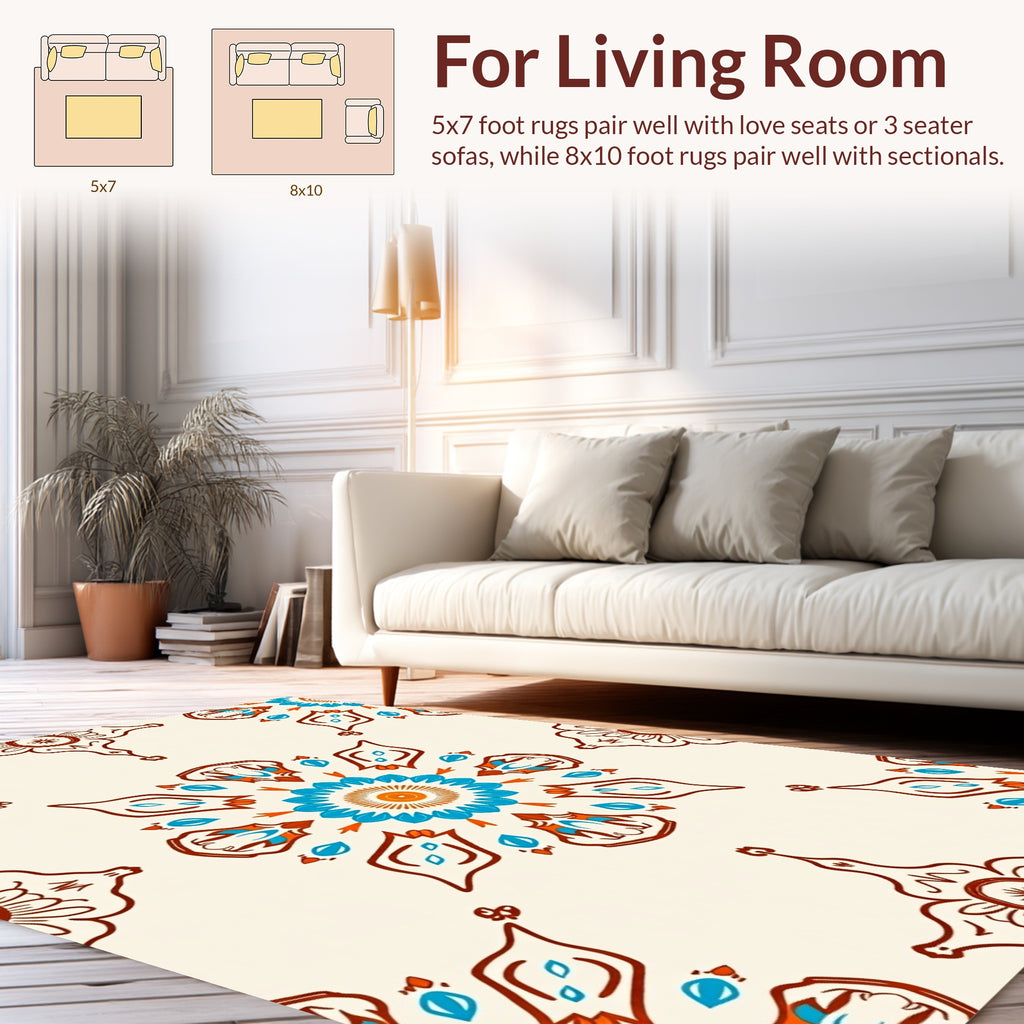 Elegant Teal Orange Mandala Design Rug