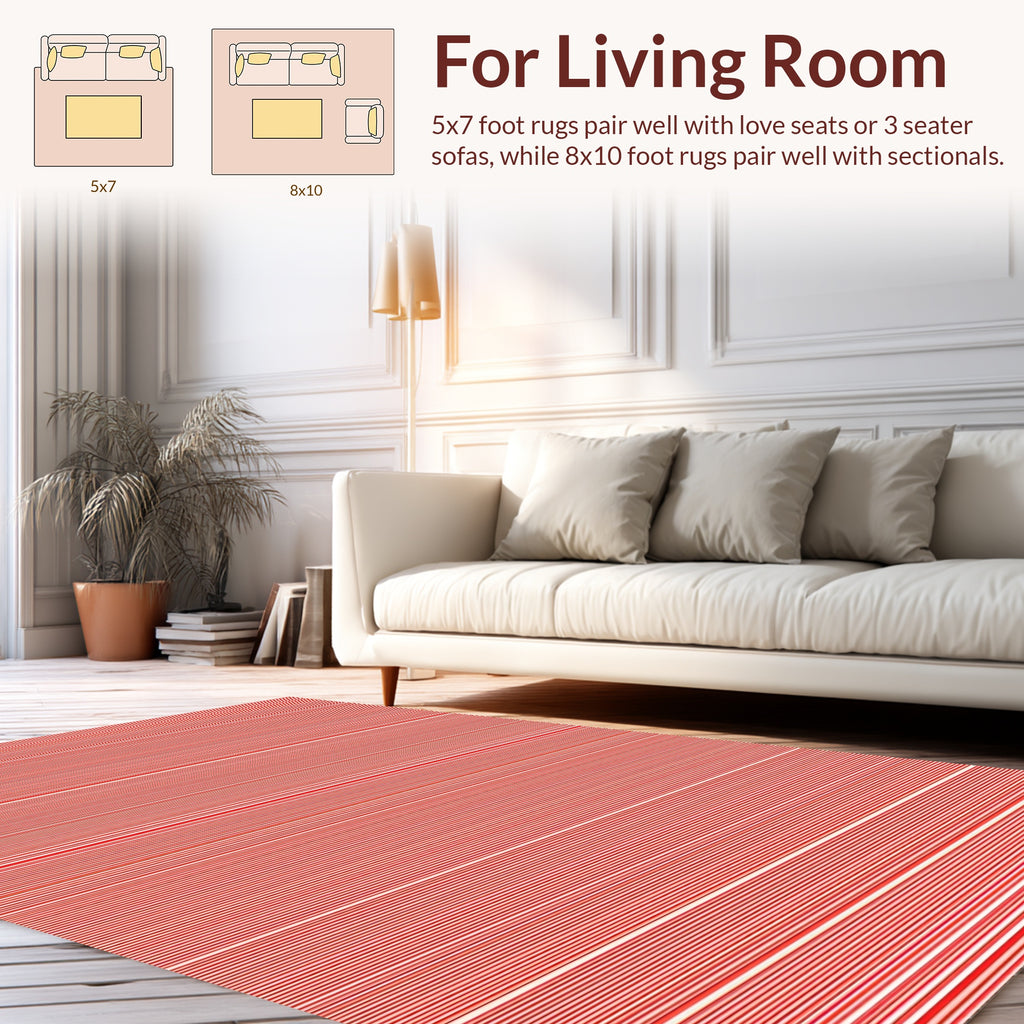 Bold Red White Striped Pattern Rug