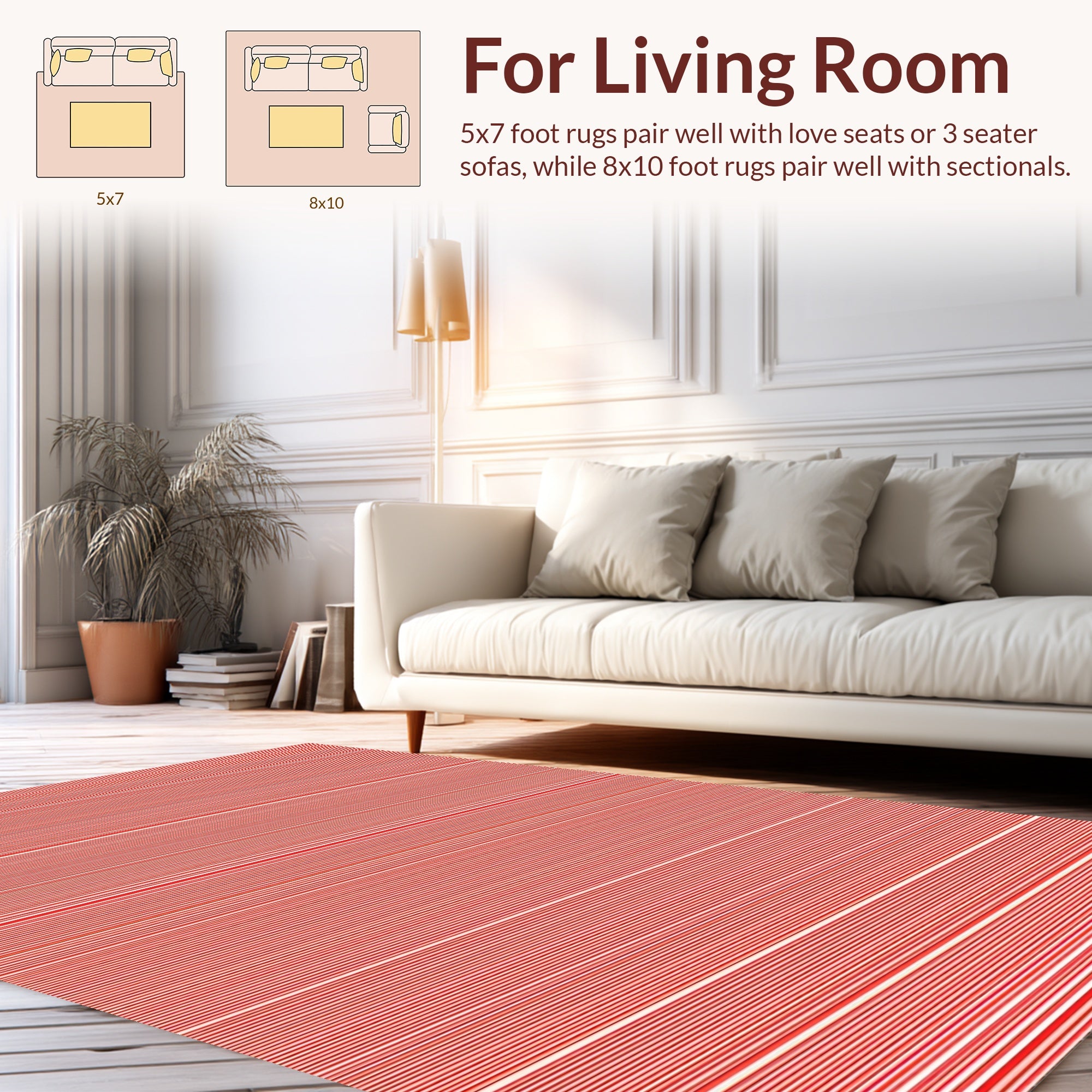 Bold Red White Striped Pattern Rug