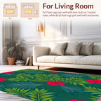Vibrant Red Floral Green Leaf Pattern Rug