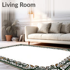 Ornate Green and Gold Filigree Border Rug