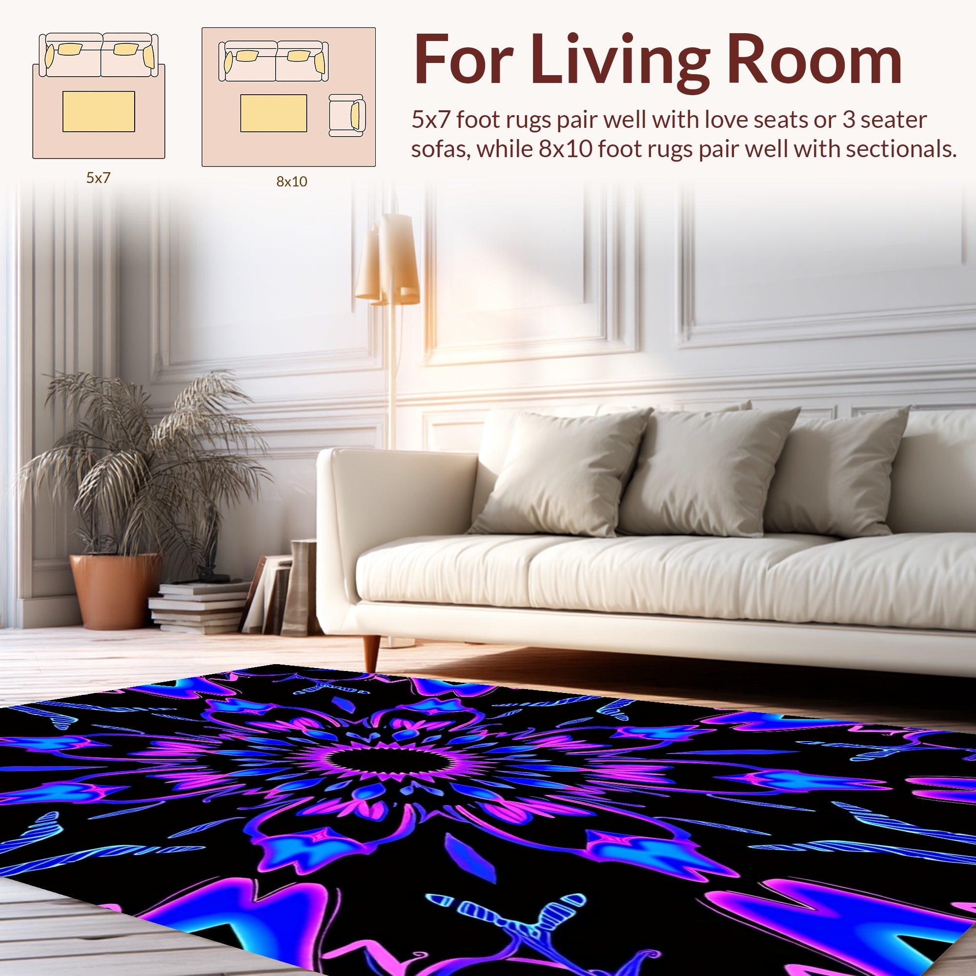Vibrant Neon Floral Mandala Rug