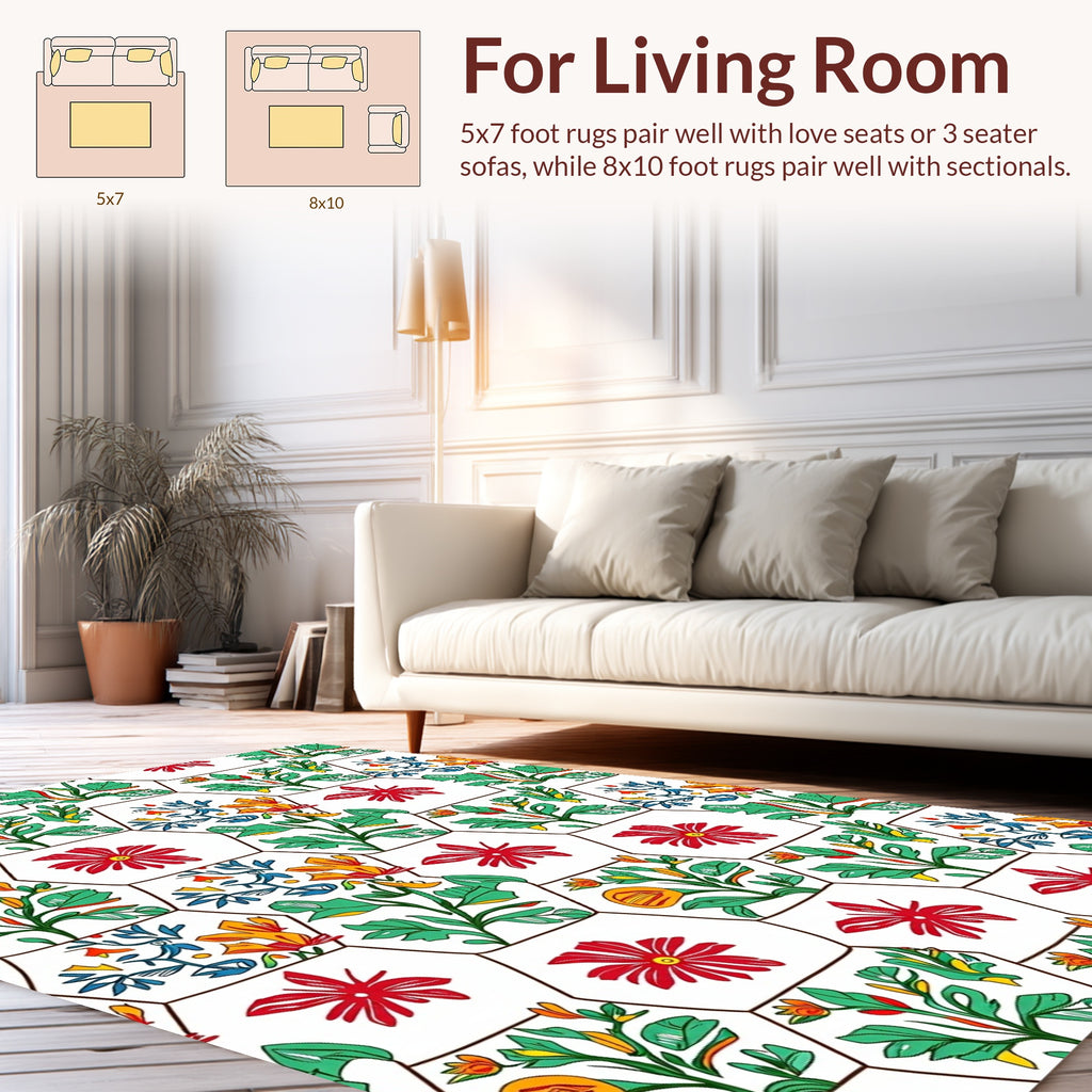 Hexagonal Floral Botanical Allure Design Rug