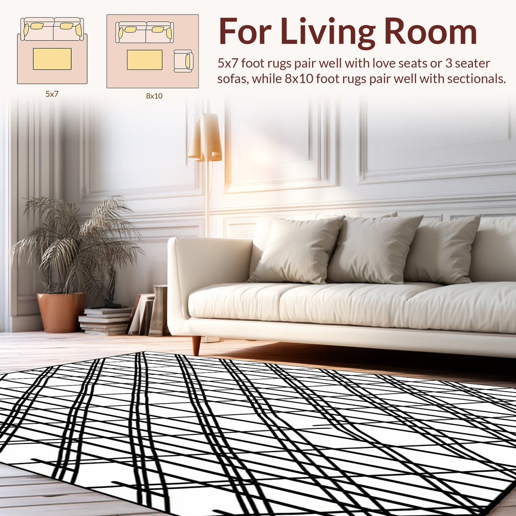 Bold Black Intersecting Lines Pattern Rug