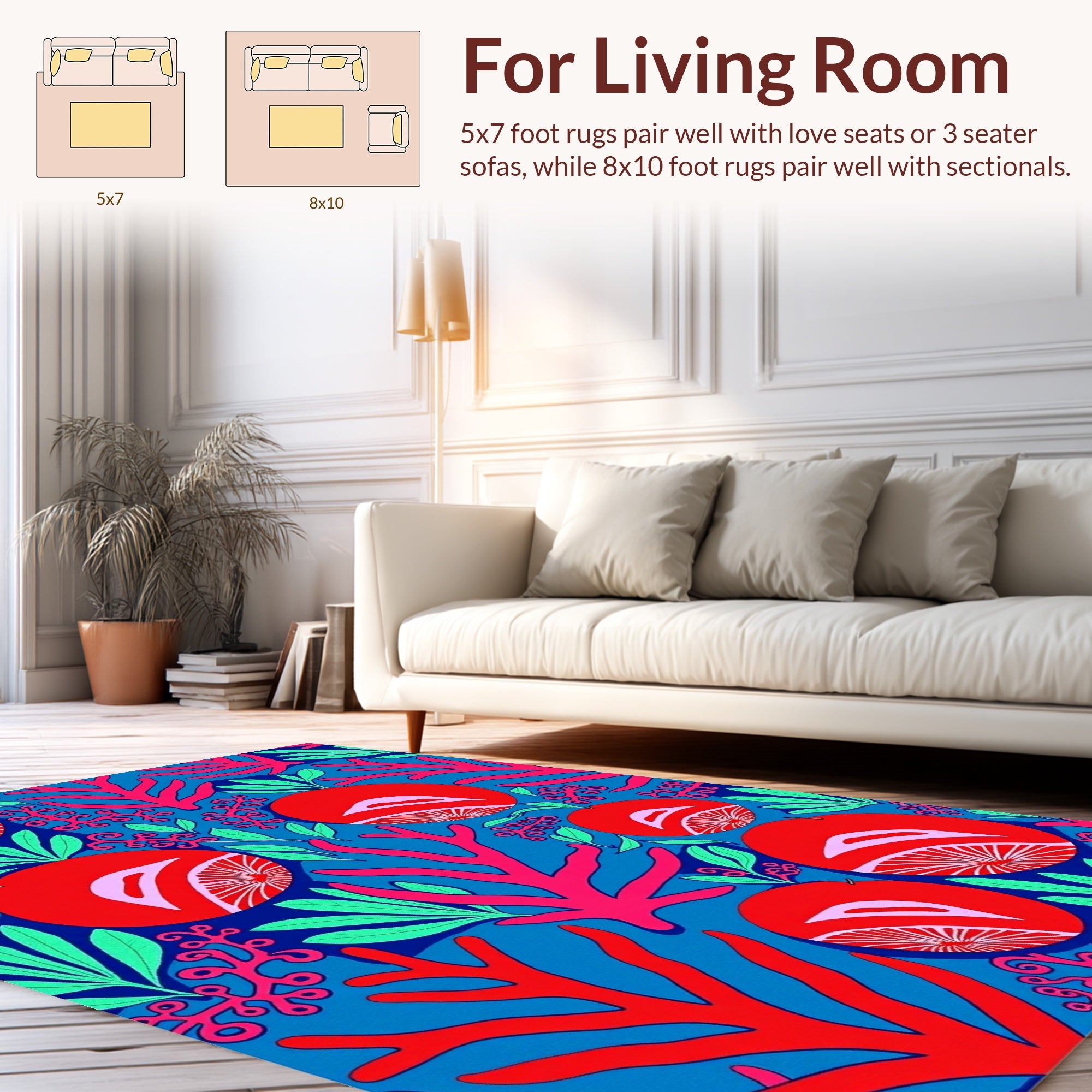 Bold Coral Citrus Pattern Rug