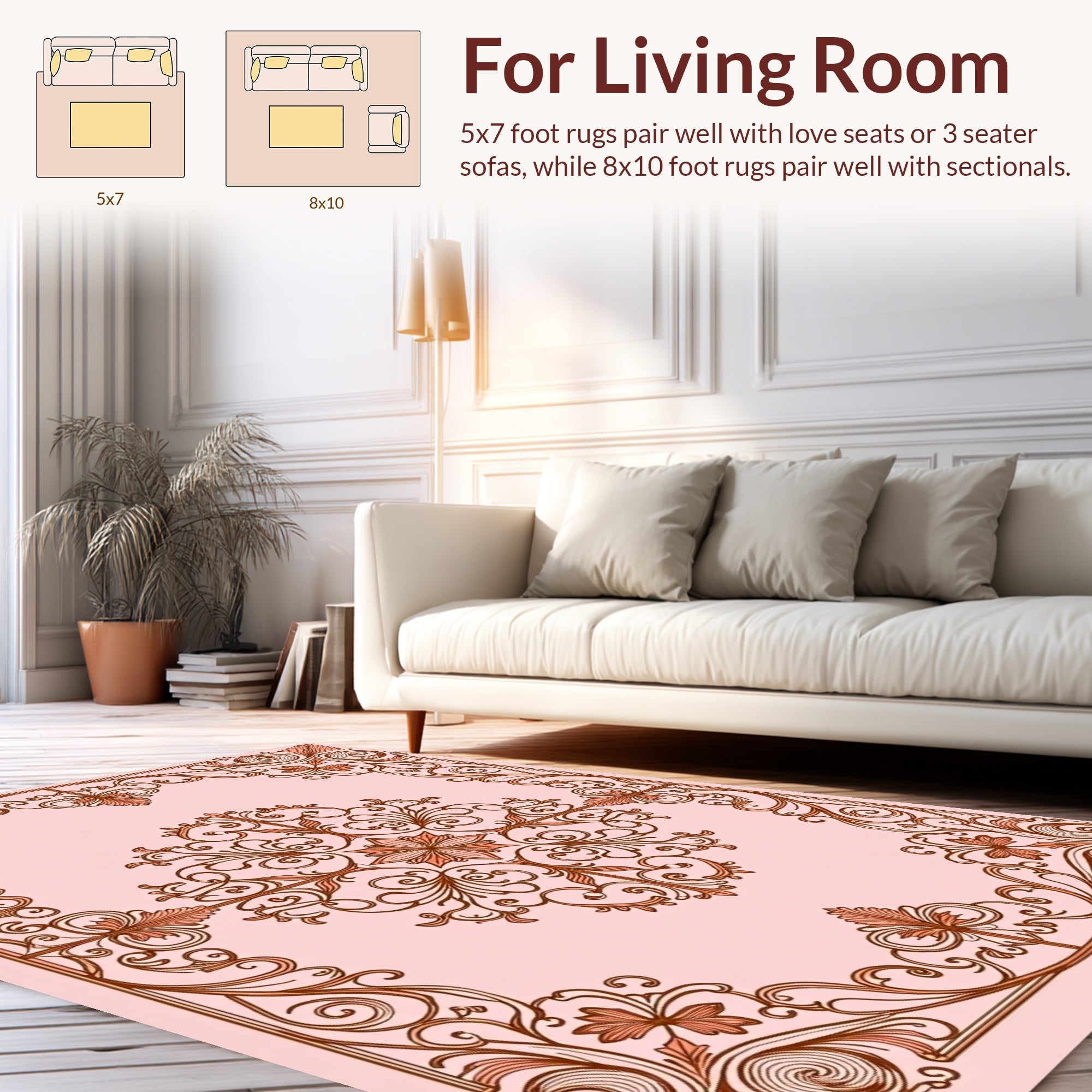 Ornate Flourish Scrollwork Floral Pattern Rug