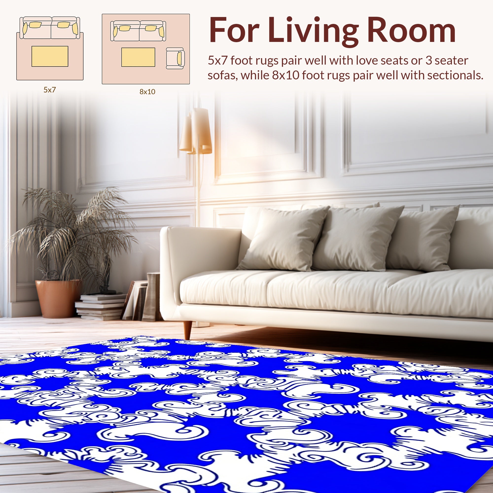 Abstract Blue White Swirl Pattern Rug