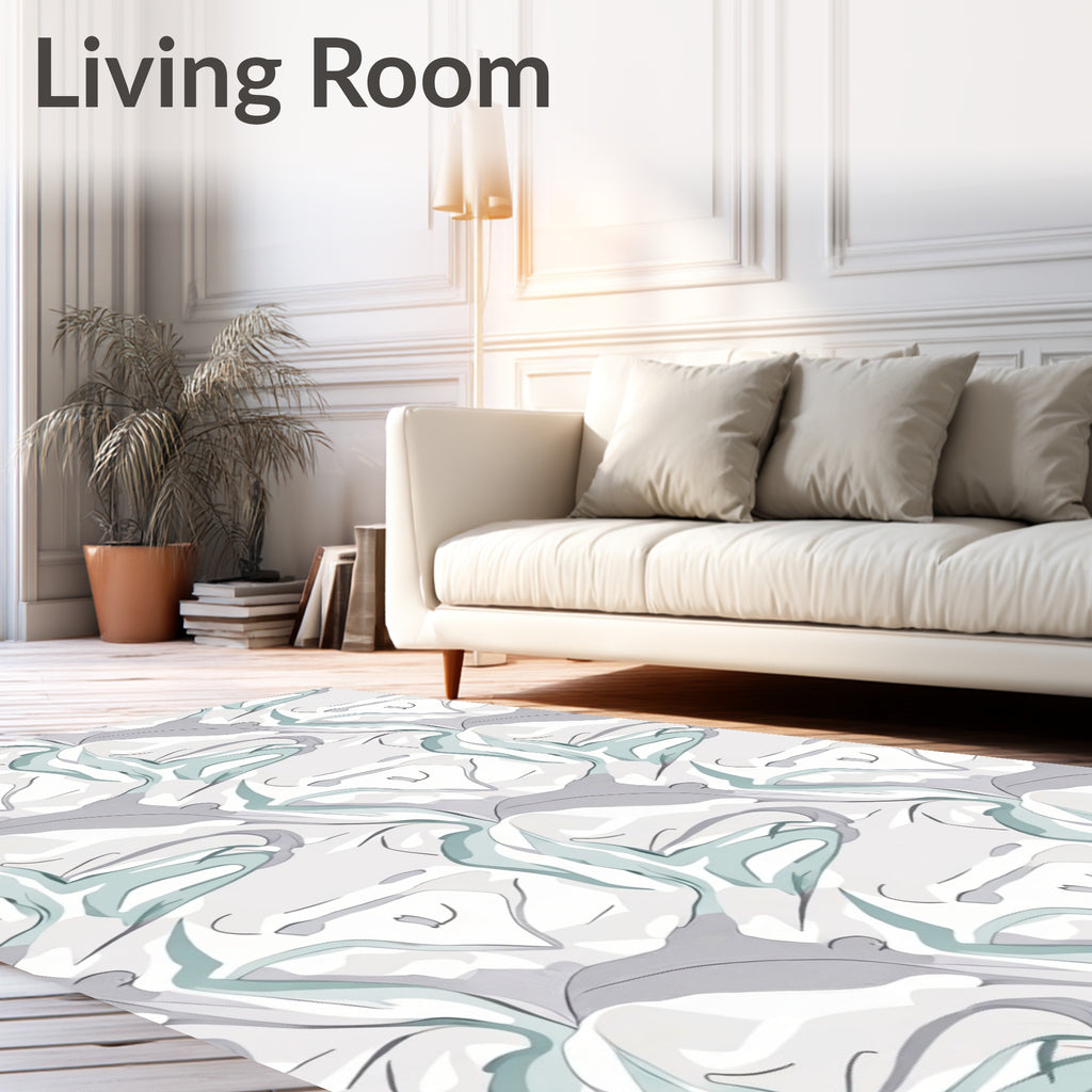 Abstract Swirls Light Gray Mint Rug
