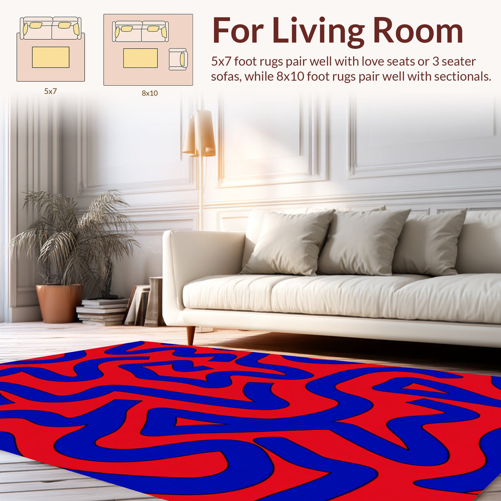 Bold Abstract Blue Ribbon Red Pattern Rug