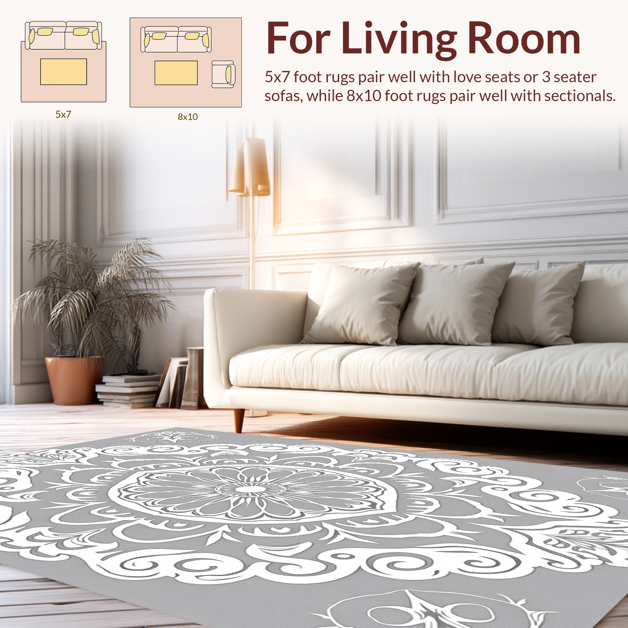 White Floral Mandala Pattern Rug