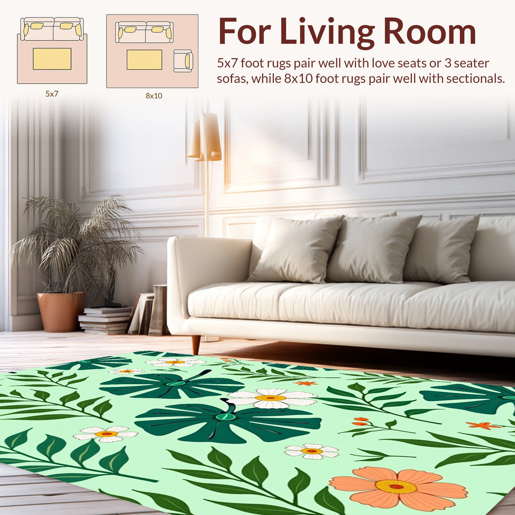 Tropical Leaf Flower Print Design Rug