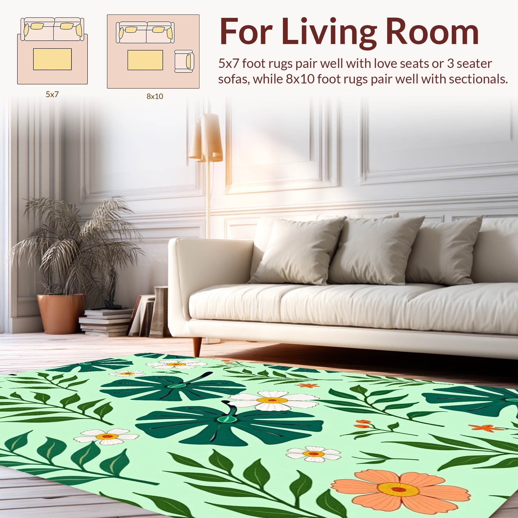 Tropical Leaf Flower Print Design Rug
