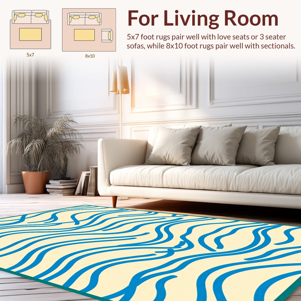 Abstract Blue Line Wave Pattern Rug