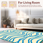 Abstract Blue Line Wave Pattern Rug