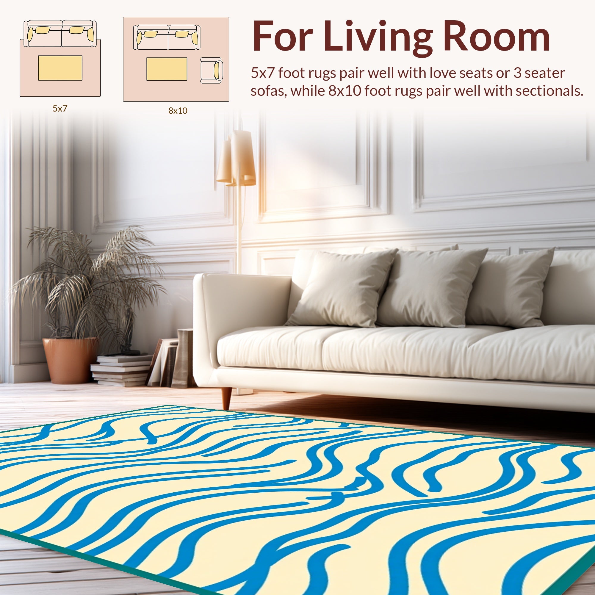 Abstract Blue Line Wave Pattern Rug