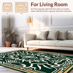 Intricate Dark Green Gold Motif Rug