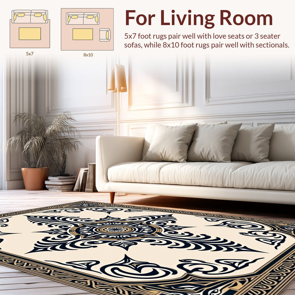 Elegant Black Gold Abstract Floral Rug
